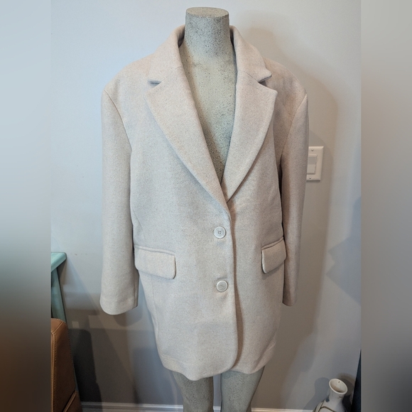 Wool Blend Oversized Blazer Jacket Coat Oversized L/XL Color cream- Sand - Picture 3 of 11